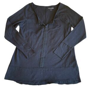 Soft Surroundings Whimsy Goth Black Cotton Long Sleeve front Hook Detail Top Lg